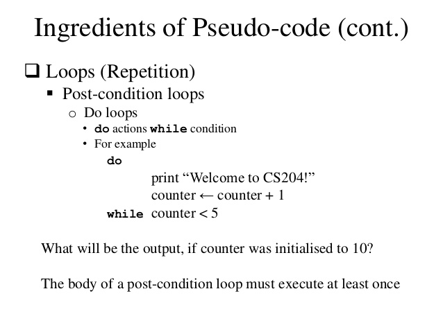 for loop pseudocode examples